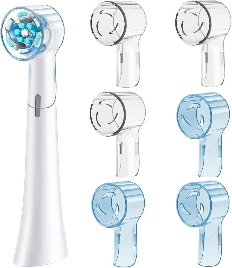 DeBizz 6 Pack Toothbrush Covers for Oral B iO Replacement Heads, Toothbrush Cover Caps for Oral B Pro1000 Electric Toothbrush Head，iO Toothbrush Head Cover for Travel & Home (Blue+Transparent) - Image 1